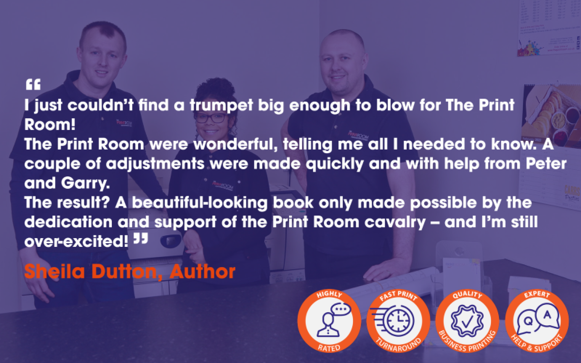 The Print Room, Bolton delivers exceptional book printing to local author Testimonial of local author in Bolton
